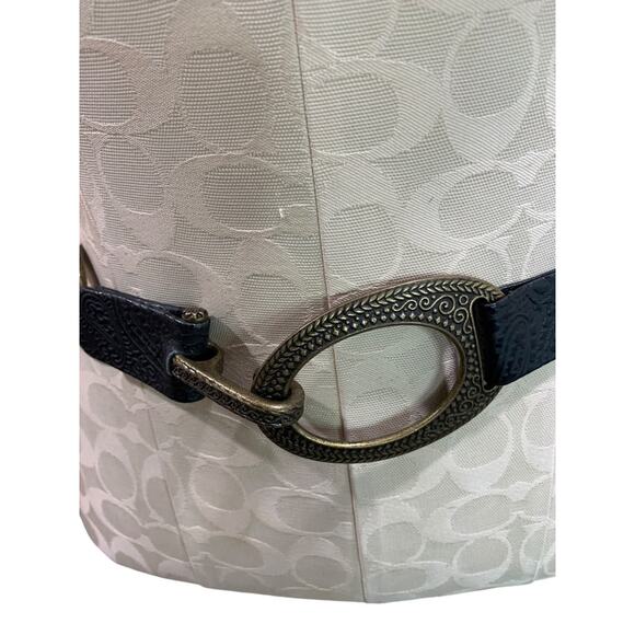 One Size Womens Brass and Tooled Leather Womens Link Stretch Belt main image 6